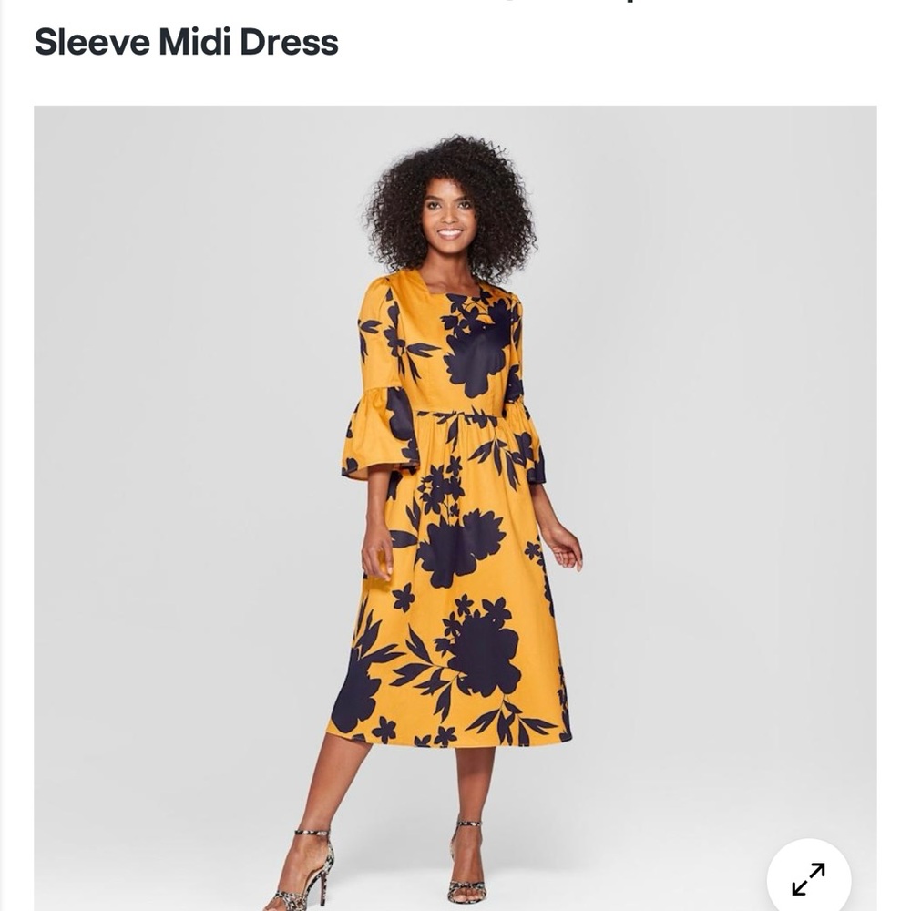 Who What Wear Yellow and Black Floral Midi Dress